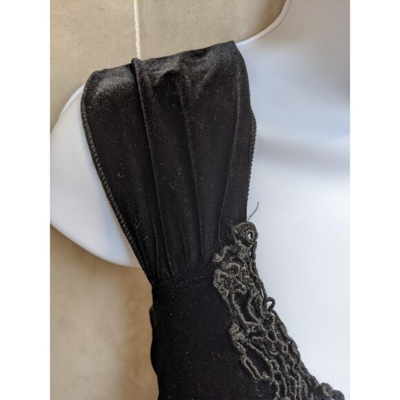 Vintage Rave 90s Black Velvet Lace Going Out Top Sz S Y2K Whimsigoth Witchy - Picture 2 of 8